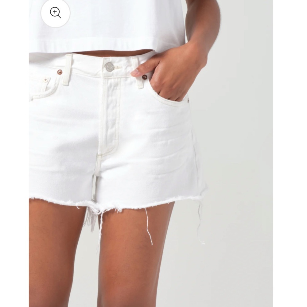 Agolde White Jean Shorts Distressed Mid-Rise